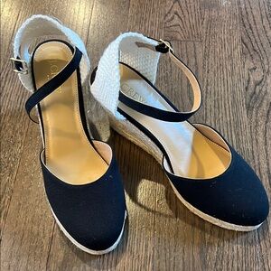 J. Crew Women's Black Espadrille Wedge Sandals